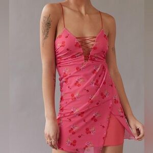 Urban Outfitters Bright Side lace-up Cherry Dress Medium
